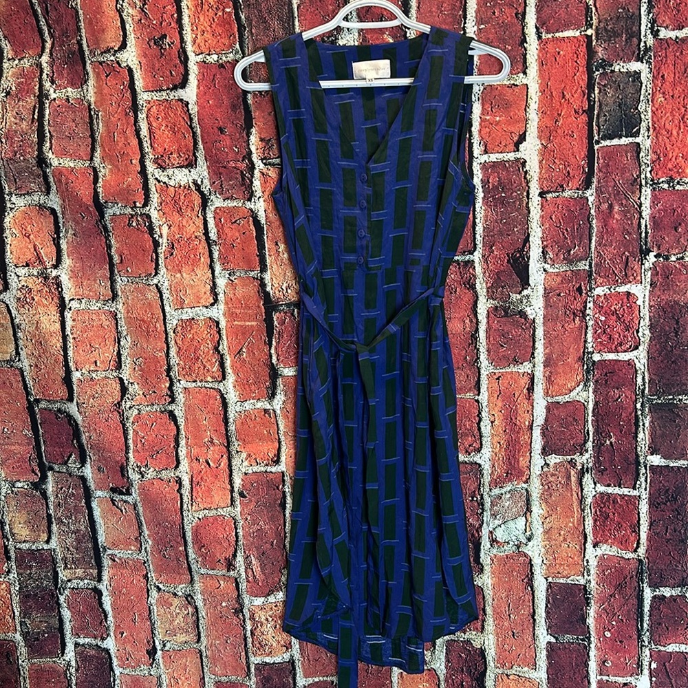 $180 Anthropologie Corey Lynn Calter Blue Geometric Shirt Dress XS